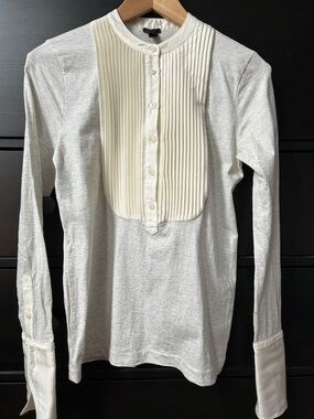 J. Crew Gray and Cream Tuxedo Henley Top